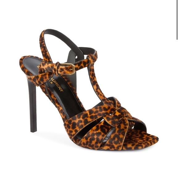 Saint Laurent Tribute 105MM Leopard-Print Calf Hair Sandals - Picture 1 of 13